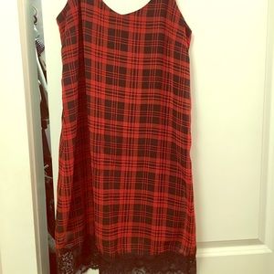 Bobeau Red & Black Plaid Slip Dress